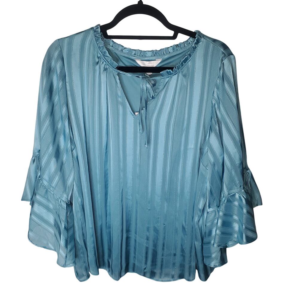 LC Lauren Conrad Blouse XL Blue Metallic Stripe Bell Sleeve NWT Coquette Fairy